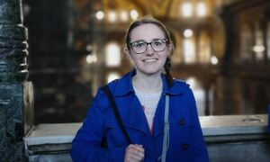 Woman in a blue coat